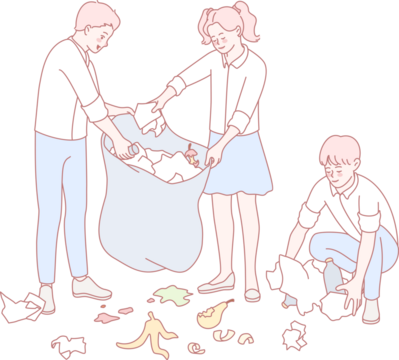 A group of individuals engaged in a community clean-up, gathering litter and promoting environmental awareness.