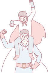 A joyful illustration of a father and child as superheroes, highlighting their strong bond and connection