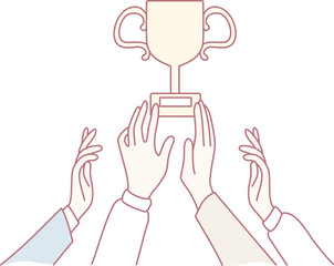 An illustration depicts multiple hands reaching out eagerly for a trophy, representing achievement and recognition