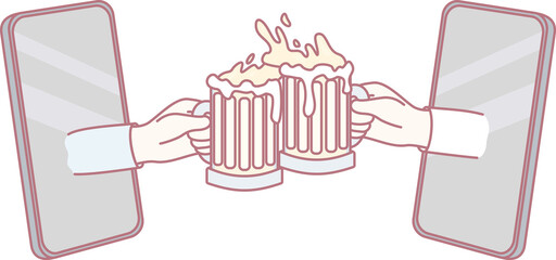 Celebrating the spirit of connection by raising virtual cheers with beer mugs and utilizing modern technology