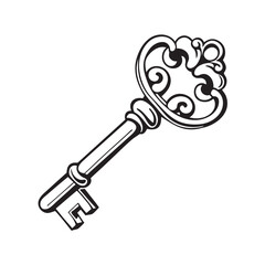 line-art-of-antique-ornate-key-on-the-white-backgr (1).eps