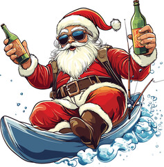 santa claus with a bottle of wine