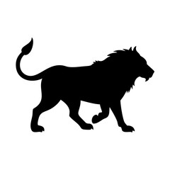 solid black silhouette of a chimera walking, side view.
