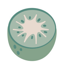 Kiwi fruit cut in half showing seeds, pulp and skin in a minimalist and pastel color palette, ideal for healthy eating and lifestyle projects