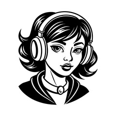 girl headphones vector art silhouette