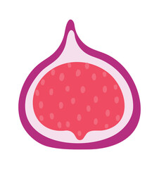 Vibrant illustration of a fig cut in half, showcasing its red flesh dotted with seeds and purple skin, ideal for food illustrations, health publications, or culinary designs