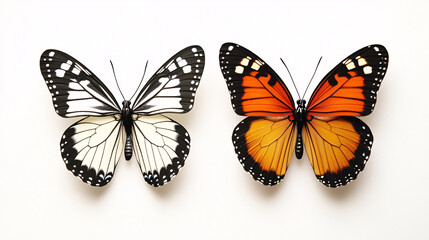 Fototapeta premium Two Butterflies Black White with Orange Contrast.