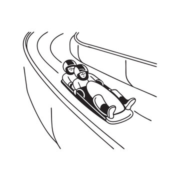 bobsledding black and white action clip art preview