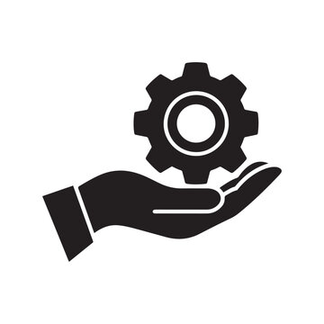 hand holding gear like implementation icon. Vector black silhouette. with white background