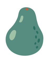 Minimalist vector illustration of a ripe avocado with green skin, subtle darker markings, and a small brown stem, isolated on a white background for healthy food concepts