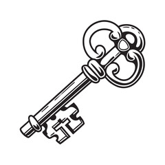 line art of skeleton key on the white background