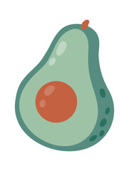 Whole fresh avocado cut in half showing its seed representing healthy food, organic farming, and vegan or vegetarian lifestyle promoting natural nutrition