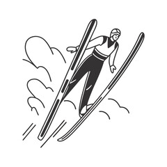 line art of ski jumping on the white background 