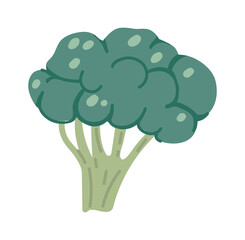 Cartoon broccoli with textured florets and thick stem, embodying healthy eating and nutritious green vegetables, perfect for promoting healthy lifestyles