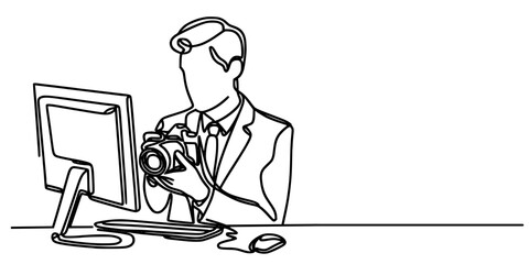 Businessman with PC computer, Business-focused illustration showcasing productivity