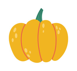Simple vector illustration of a ripe pumpkin squash with green stem, representing the autumn harvest season and the spirit of Halloween and Thanksgiving celebrations