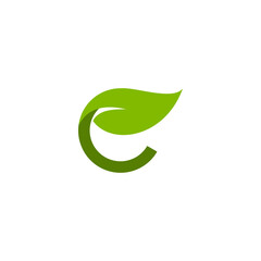 Green Leaf and Curved Shape Logo Representing Nature and Growth
