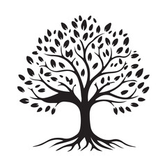 Decorative tree icon with roots. Abstract symbol for ecology, family, organic products, or company logo.