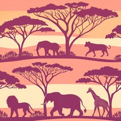 
1. Savanna Wildlife Seamless Pattern


2. African Jungle Animals Vector Design


3. Sunset Safari Seamless Pattern


4. Wild Animal Silhouette Pattern


5. Giraffe and Elephant Seamless Texture


6. 