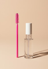 Clear Lash Serum Bottle with White Cap and Pink Spoolie Brush