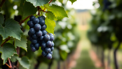 plump grapes with a purplish-black hue, some still on the stem. 