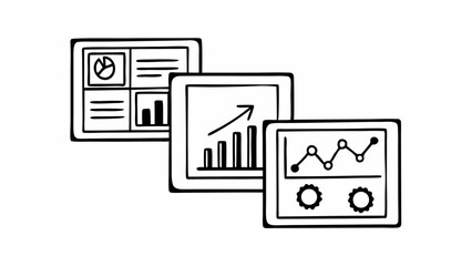 Three stylized dashboards displaying data visualizations and analytics information shown here created with generated ai