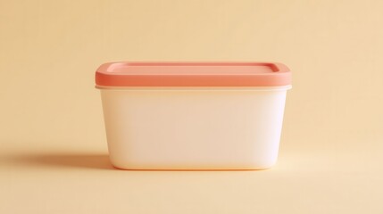 Pastel Food Storage Container with Lid on Beige Background