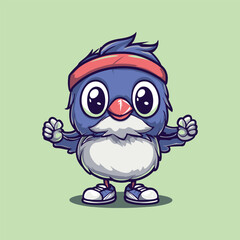 Bird in Fitness Mode: A charming animated bluebird, exuding energy and enthusiasm, dons athletic gear and ready for exercise.
