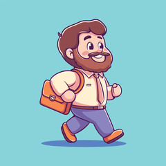 Walking to work: A cartoon man strides confidently with a briefcase. The joyful expression reflects enthusiasm and professionalism on his face.