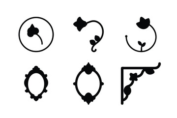 Black vector silhouettes of cats, animals, and icons set
