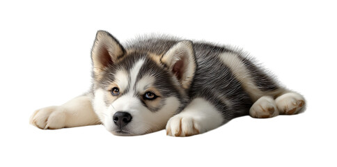 Fototapeta premium Siberian Husky puppy lying down on a transparent background