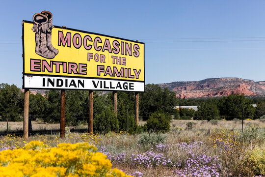 Continental Divide, New Mexico, United States.  Billboard sign for Indian Village near the Continental Divide. Route 66