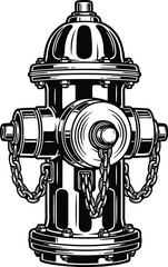 Detailed black and white illustration of a classic fire hydrant depicting city infrastructure