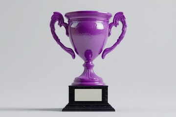 A 3D-rendered purple trophy with elegant handles and a black base, symbolizing achievement and excellence in awards and competitions.