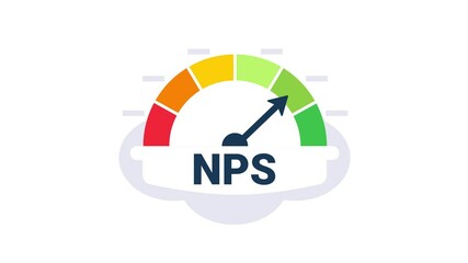 Net Promoter Score gauge increasing on white and blue background
