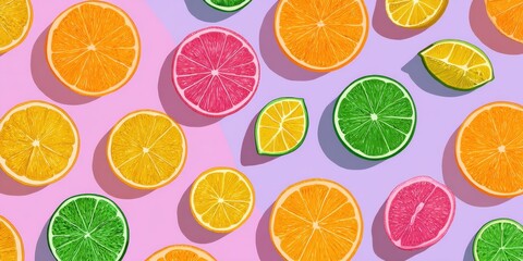 Fresh Sliced Citrus Fruits with Bright Pastel Backdrop