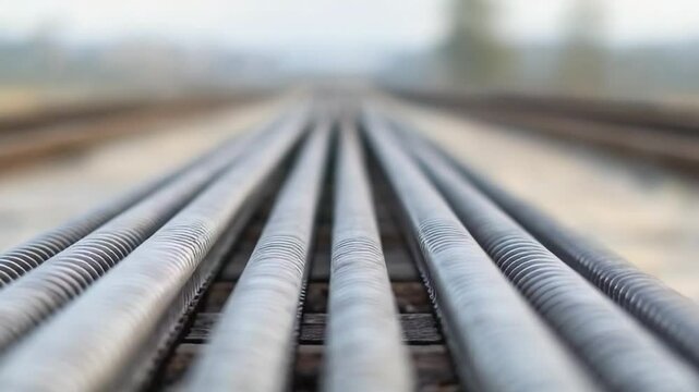 Parallel lines of railway tracks receding into the distance in a rural setting