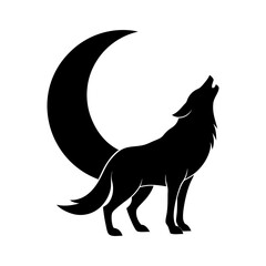 wolf howling at moon silhouette vector