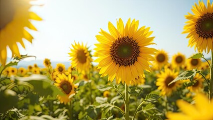 Fototapeta premium Golden Sunflowers in a Blossoming Field