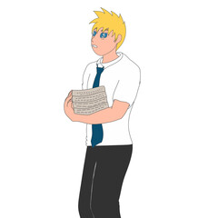 An illustration of an office worker carrying many books