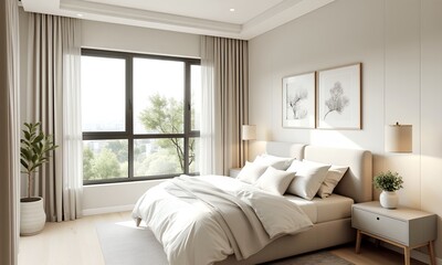 Modern Minimalist Bedroom with Natural Light and Cozy Decor