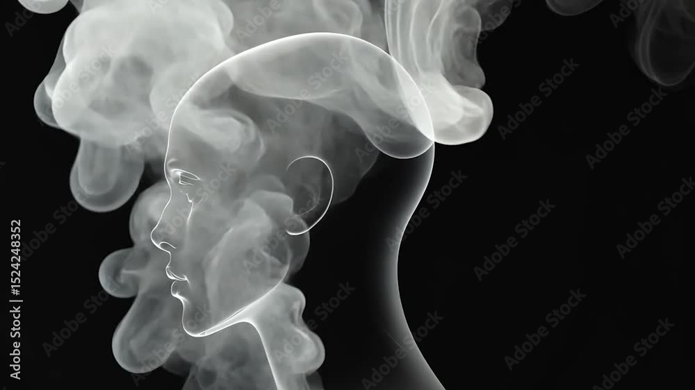 Poster side view of a 3d head with smoke emanating from the head.