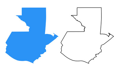 Guatemala country map. Map in various outline and blue silhouette styles	
