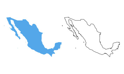 Mexico country map. Map in various outline and blue silhouette styles	
