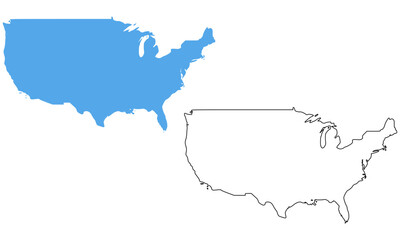 USA country map. Map in various outline and blue silhouette styles	
