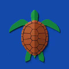 Low Poly Turtle Walks Slowly on Blue Background

