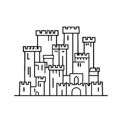 Monochrome Castle Stands Firmly on White Background


