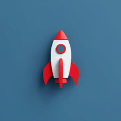 Red and White Rocket Launches Optimistically on Blue Background

