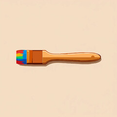Colorful Paintbrush Applies Multicolored Paint on Beige Background

