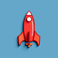 Red and White Rocket Launches Optimistically on Blue Background

